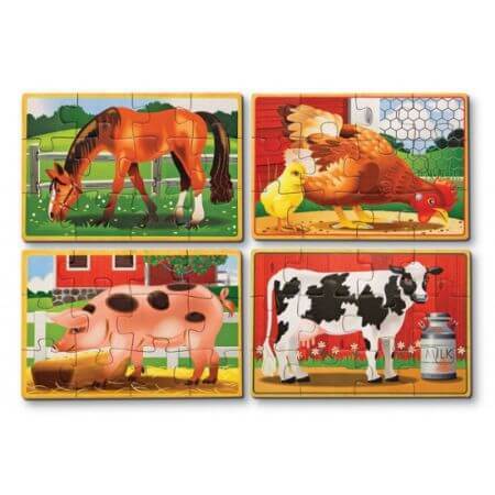 Lot de 4 puzzles en bois dans une boîte avec des animaux, +3 mois, Melissa&Doug