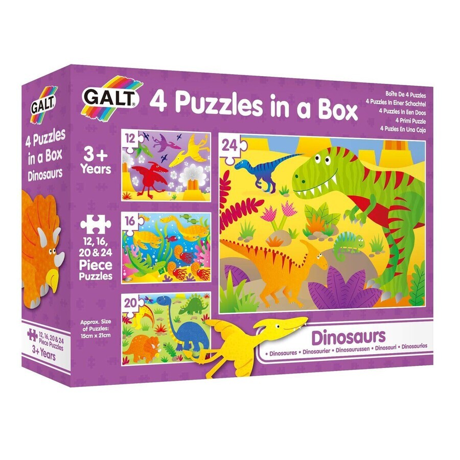 Set 4 puzzle Dinozauri, + 3 ani, Galt