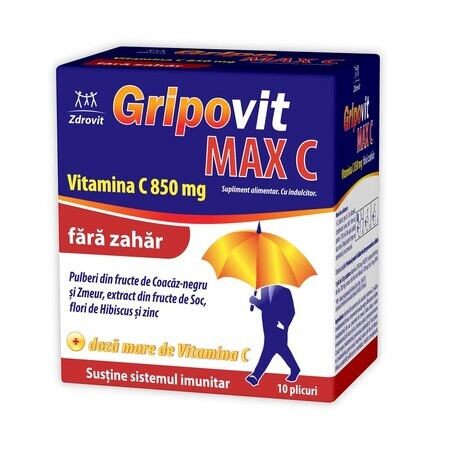 Gripovit Max C suikervrij 850 mg, 10 sachets, Zdrovit