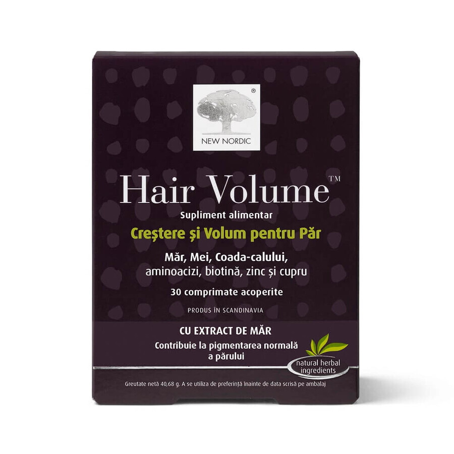 Hair Volume groei en volume voor haar met appelextract , 30 tabletten, New Nordic