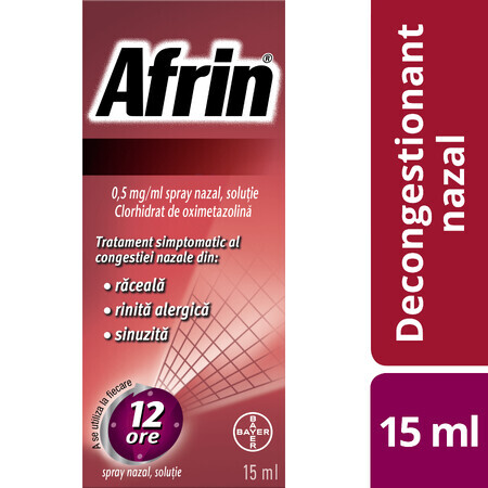 Afrin 0.5mg/ml No Drip Nasal Spray with Dispensing Pump - Rapid Treatment of Nasal Congestion - 15ml