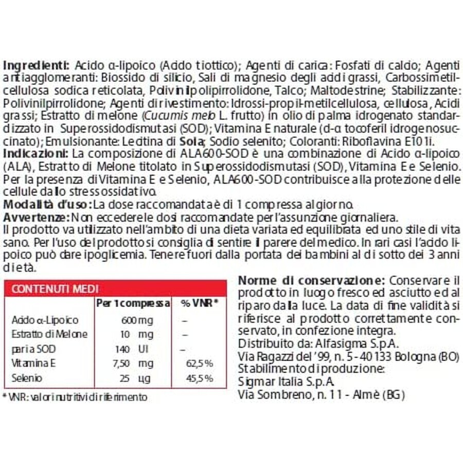 Ala600 SOD, 20 tabletten, Alfasigma