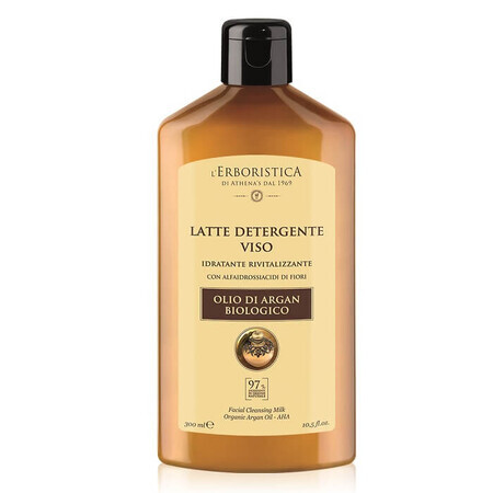 Lapte demachiant pentru față cu ulei de argan și alfa hidroxi acizi, 300 ml, L'Erboristica