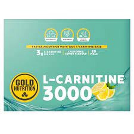 L-Carnitin 3000 mg mit Zitronengeschmack, 20 Fläschchen, Gold Nutrition