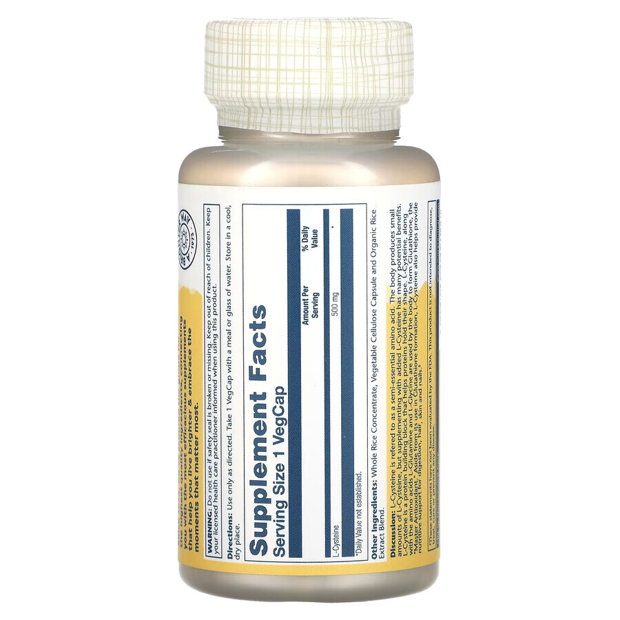 L-Cysteïne 500mg Solaray, 30 capsules, Secom