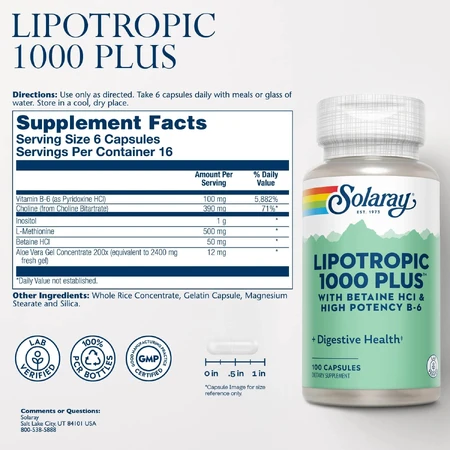 Lipotropic 1000 Plus Solaray, 100 cápsulas, Secom