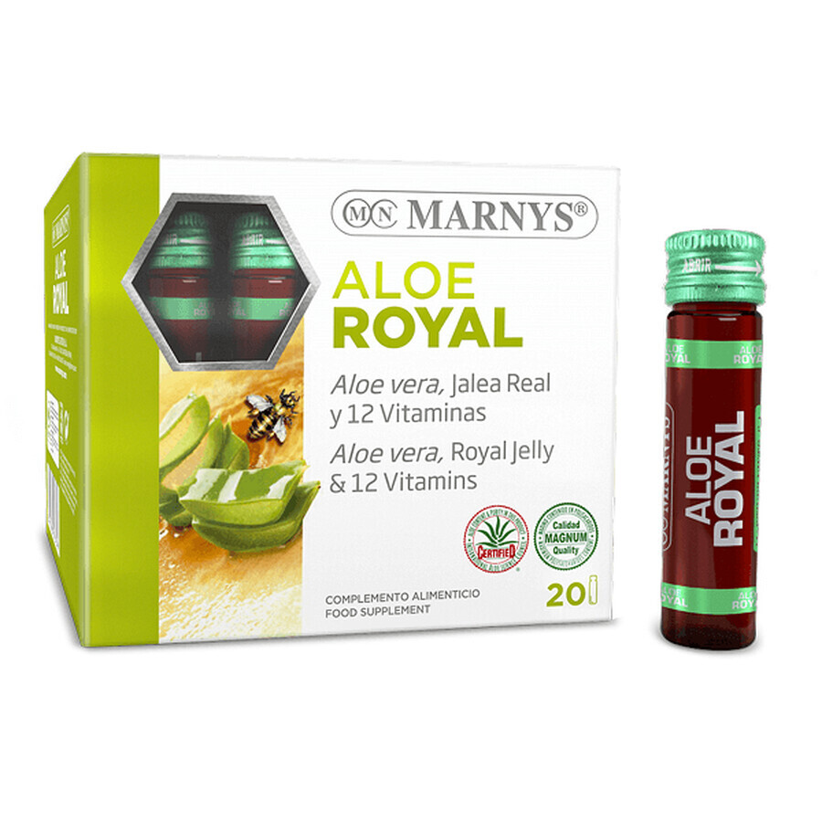 Royal Aloe con Jalea Real + Aloe Vera + 12 Vitaminas, 20 Viales, Marnys