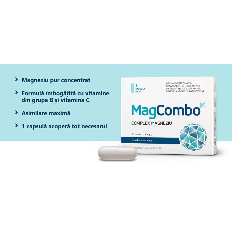 MagComboK Complexe de Magnésium, 940 mg, 20 gélules, Vitaslim