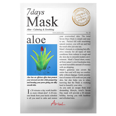 Maschera tovagliolo con aloe vera 7Days Mask, 20 g, Ariul