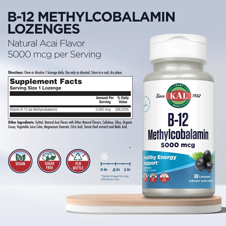 Methylcobalamin (Vitamin B12) 5000mcg Kal, 60 Tabletten, Secom