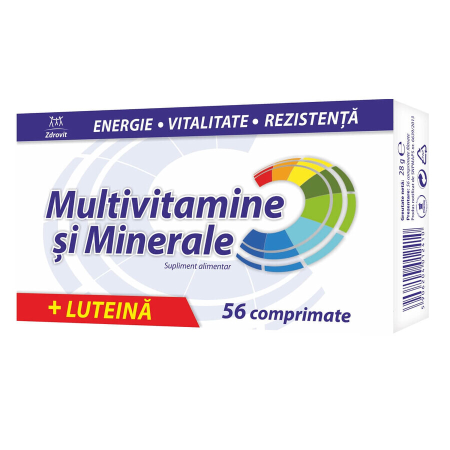 Multivitaminen en mineralen + Luteïne, 56 tabletten Zdrovit