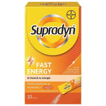 Supradyn Fast Energy, Multivitaminen, 10 zakjes snel oplosbare orodispergeerbare korrels, Bayer