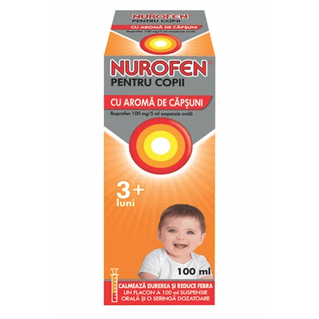 Nurofen 100mg para niños de 3 meses sabor fresa, 100 ml, Reckitt Benckiser Healthcare