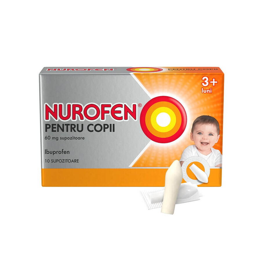 Nurofen for children 3+ months 60 mg, 10 suppositories, Reckitt Benckiser Healthcare