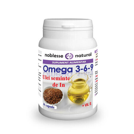 Omega 3-6-9 Flax Seed Oil 500 mg and Vitamin E, 30 capsules, Noblesse