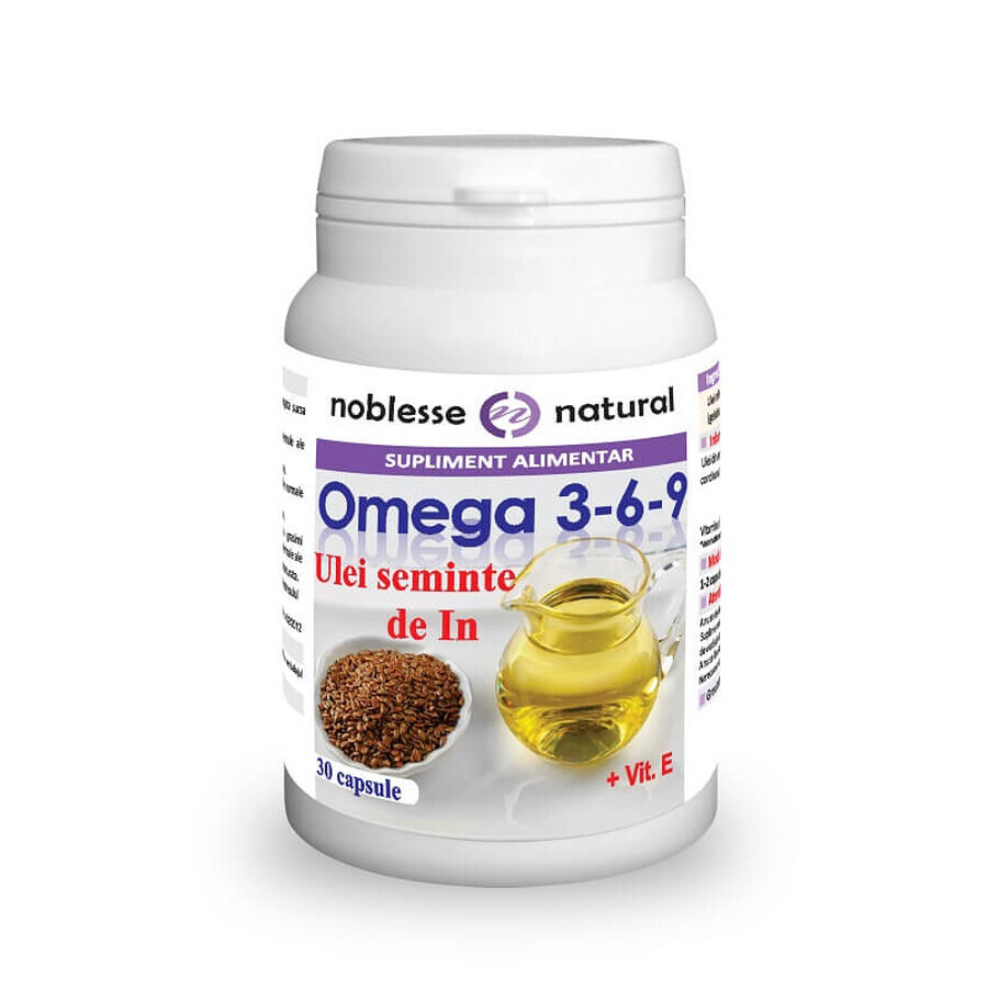 Omega 3-6-9 Flax Seed Oil 500 mg and Vitamin E, 30 capsules, Noblesse