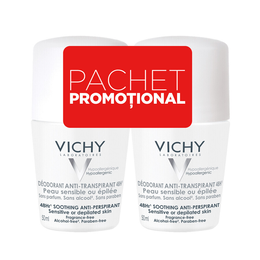 Roll-on Antitranspirant Roll-on Deodorant Parfümfrei 48h, 50 ml + 50 ml, Vichy