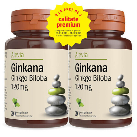 Pack Ginkana Ginkgo Biloba 120mg, 30 tablets, Alevia (1+1)