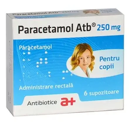 Paracetamol for children 250 mg, 6 suppositories, Antibiotice SA