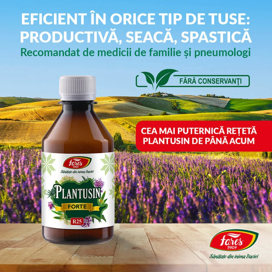 Sirop Plantusin Forte, R25, 250 ml, Fares