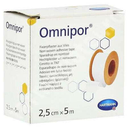 Omnipor hypoallergene pleister met papieren achterkant (900437), 2,5cmx5m, 1 stuk,Hartmann