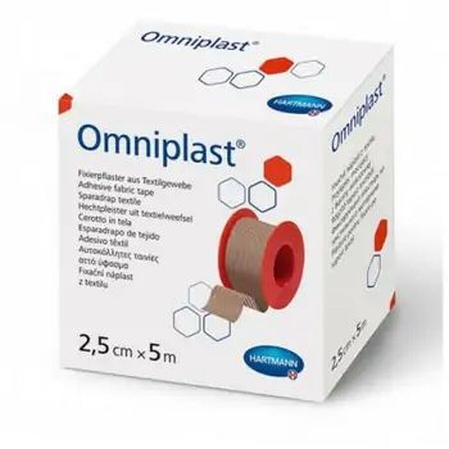 Patch textile hypoallergénique Omniplast sur support textile (900441), 2.5cmx5m, Hartmann