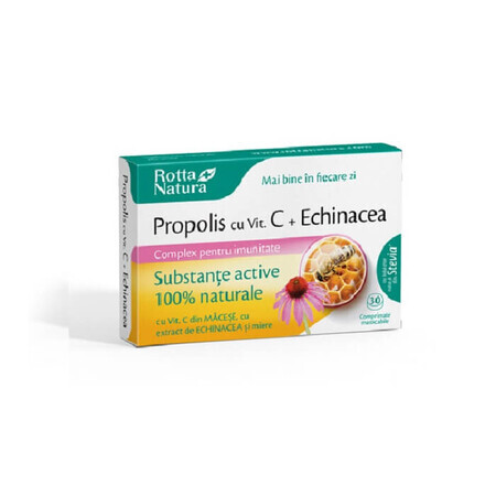 Propoli con Vitamina C, Echinacea e Miele, 30 compresse, Rotta Natura