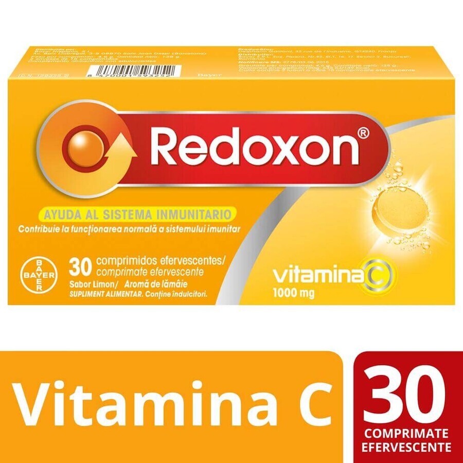 Redoxon 1000 mg de vitamine C avec arôme de citron, 30 comprimés effervescents, Bayer