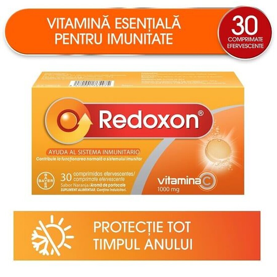 Redoxon 1000 mg vitamine C met sinaasappelsmaak, 30 bruistabletten, Bayer