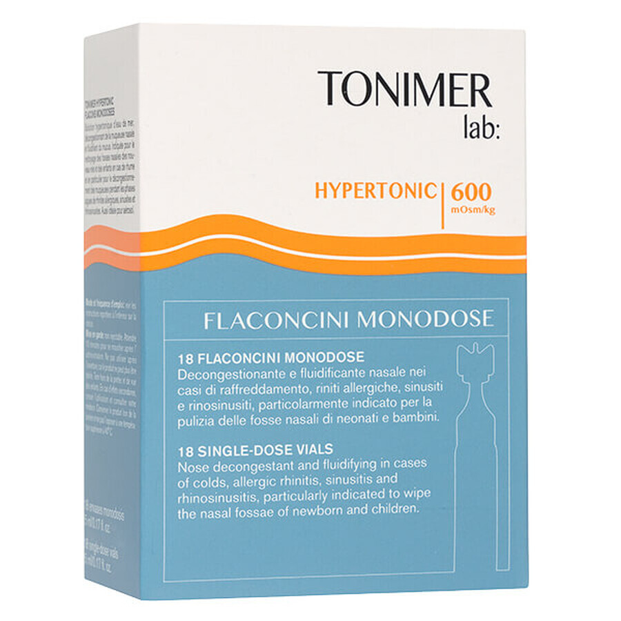 Zeewater, hypertoon 600 mOsm/Kg, 18 injectieflacons x 5 ml, Tonimer