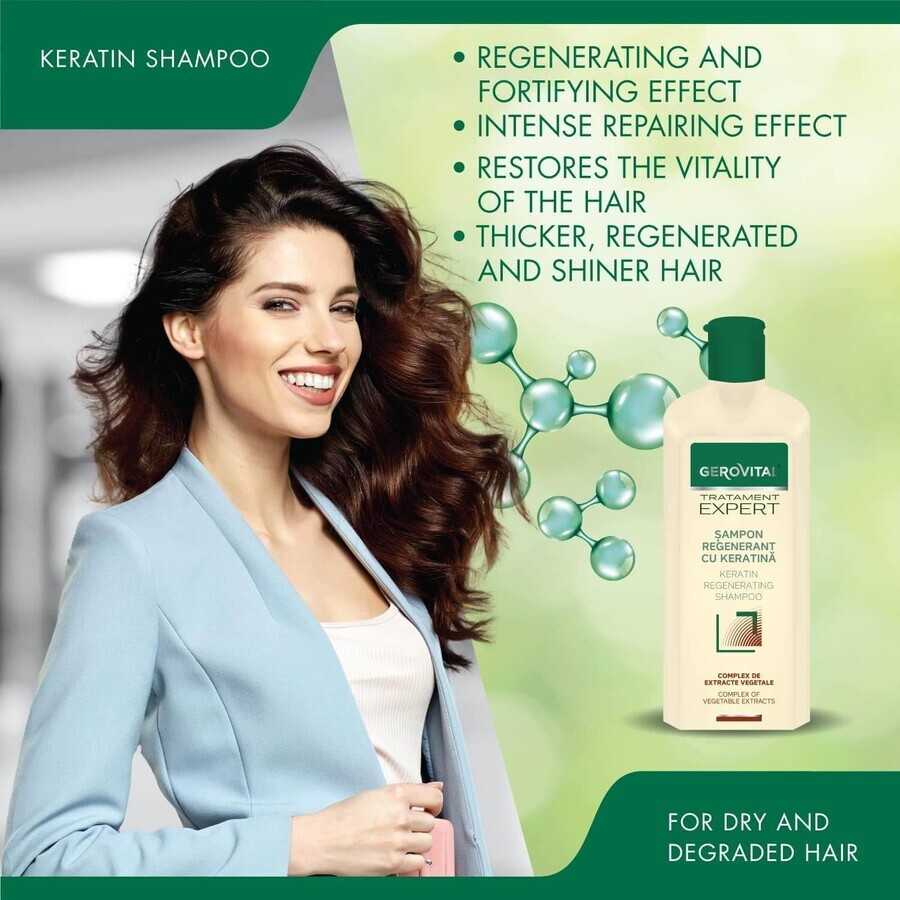 Regenerating shampoo with keratin Gerovital Expert Treatment, 400 ml, Farmec