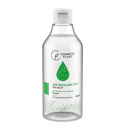 Eau micellaire 3 en 1 avec gel d'aloe vera bio et bétaïne pour peaux sèches, 400 ml, Cosmetic Plant