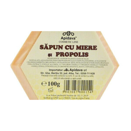 Sapone con miele e propoli, 100 g, Apidava