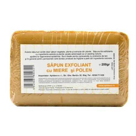 Exfoliating soap with honey and pollen, 200 g, Apidava