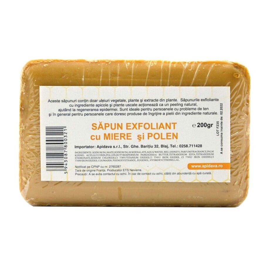 Exfoliating soap with honey and pollen, 200 g, Apidava