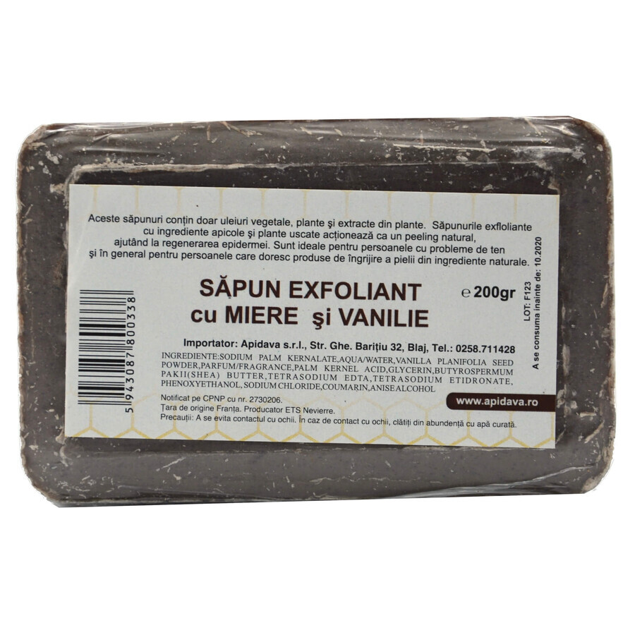 Savon exfoliant au miel et à la vanille, 200 g, Apidava