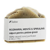 Jabón natural para pieles grasas con romero, menta y espirulina, 130 g, Sabio