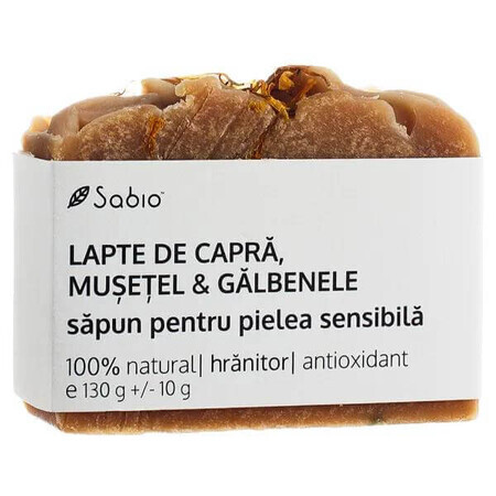 Sapone naturale per pelli sensibili con latte di capra, camomilla e calendula, 130 g, Sabio