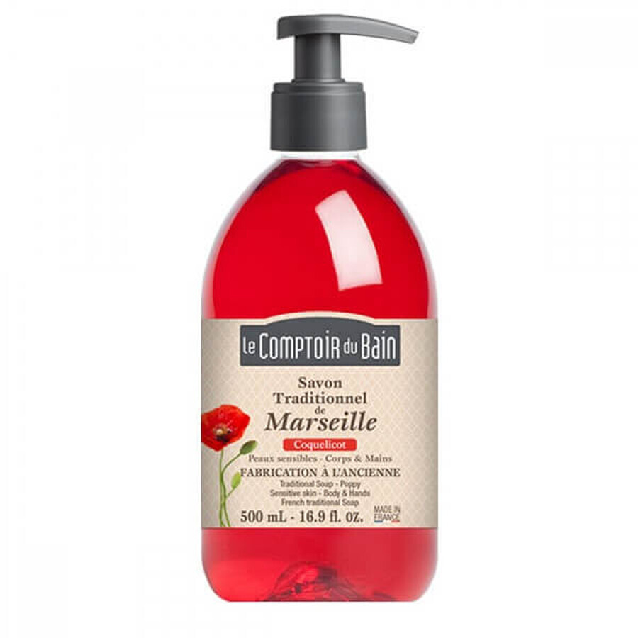 Savon de Marseille traditionnel au parfum de coquelicot, 500 ml, Le Comptoir du Bain