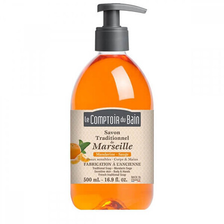 Traditional Marseille soap with Mandarin and Sage fragrance, 500 ml, Le Comptoir du Bain