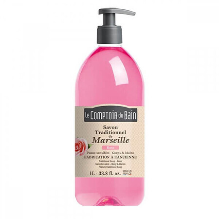 Marseille traditionele zeep met rozengeur, 1000 ml, Le Comptoir du Bain