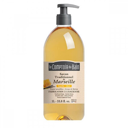 Traditionele Marseille-zeep met vanille-honinggeur, 1000 ml, Le Comptoir du Bain