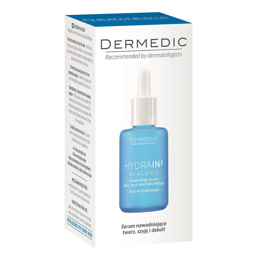 Dermedic Hydrain3 Ser hidratant pentru fata, gat si decolteu Hialuro, 30 ml