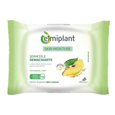 Lingettes nettoyantes Skin Moisture pour peaux normales et mixtes, 25 pièces, Elmiplant