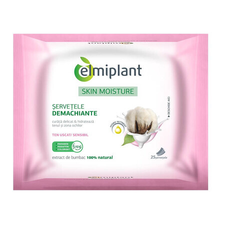 Lingettes nettoyantes Skin Moisture pour peaux sèches et sensibles, 25 pièces, Elmiplant