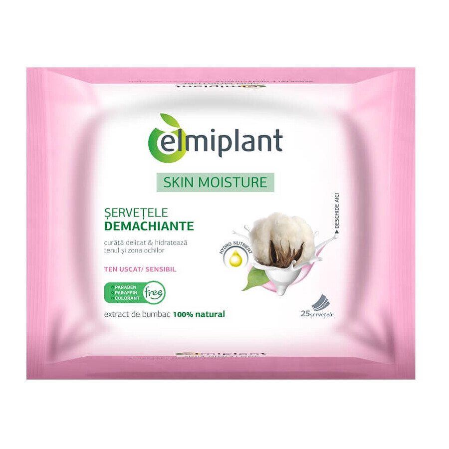 Lingettes nettoyantes Skin Moisture pour peaux sèches et sensibles, 25 pièces, Elmiplant