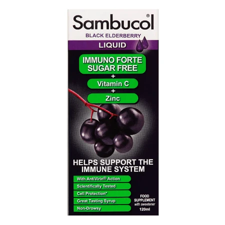 Sciroppo senza zucchero con sambuco nero, vitamina C e zinco Immuno Forte, 120 ml, Sambucol