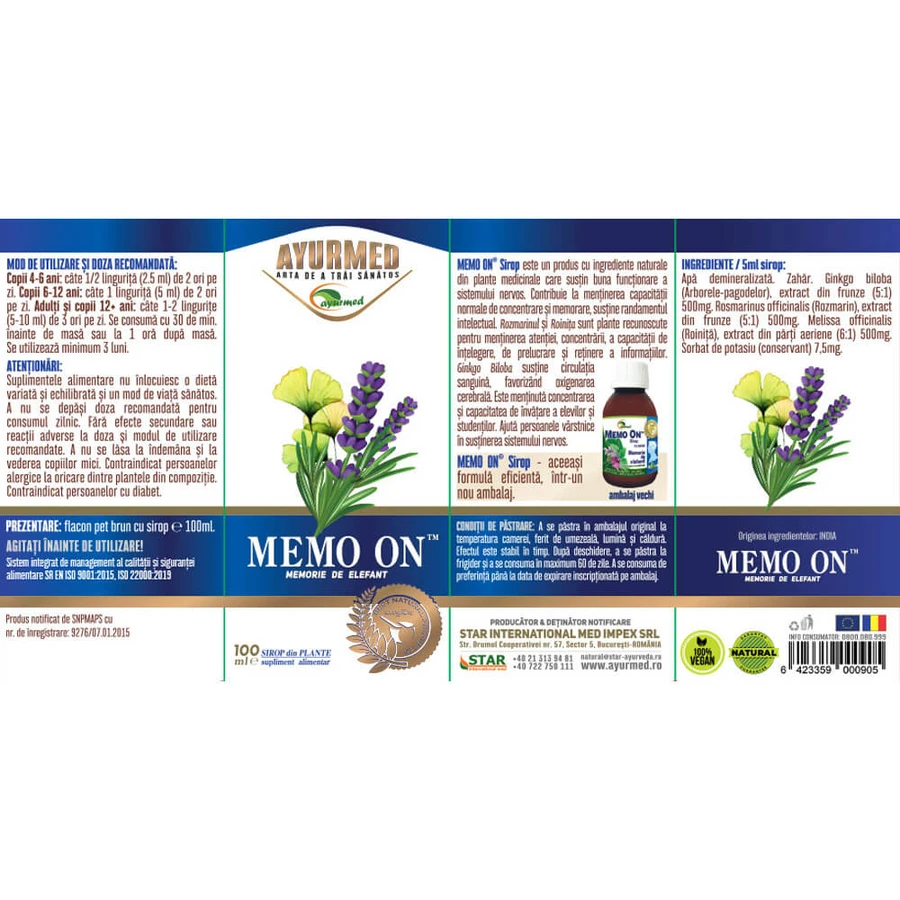 Sirup Memo On, 100 ml, Ayurmed