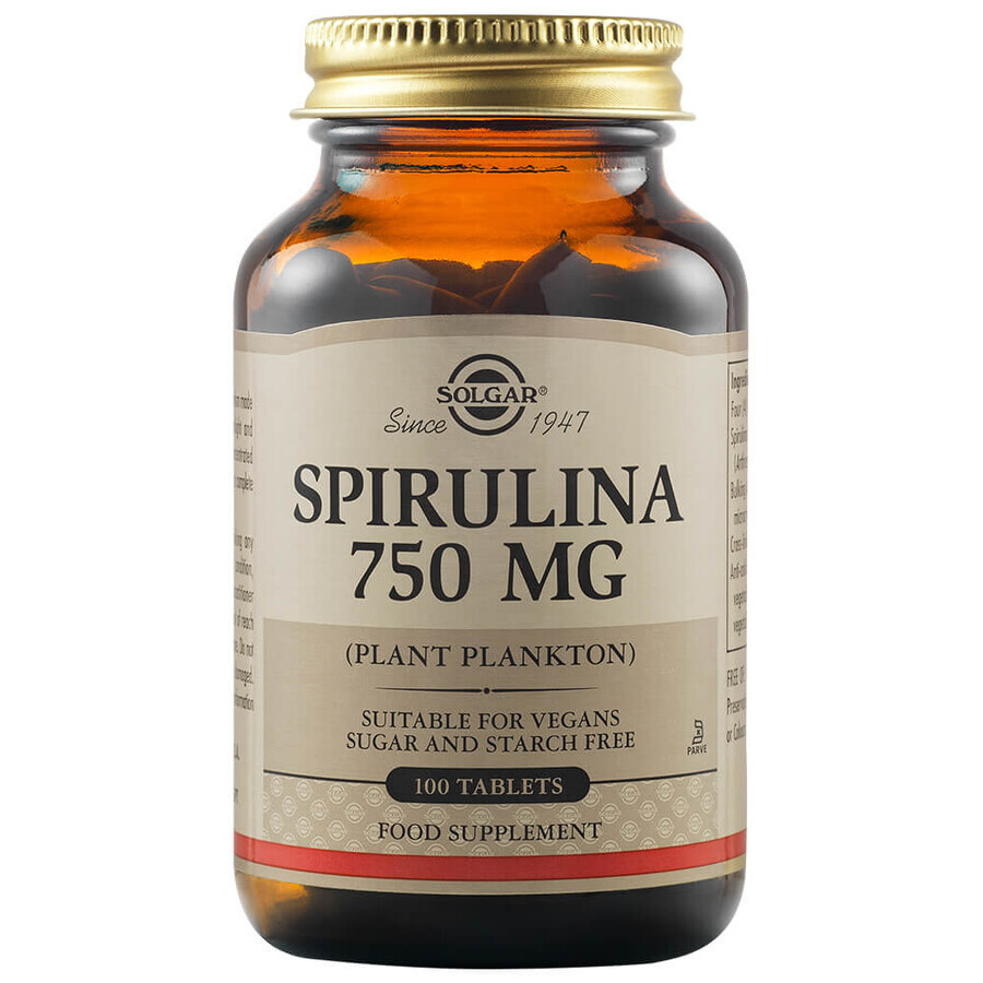 Spirulina 750 mg, 80 capsule vegetali, Solgar