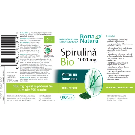 Spirulina Bio 1000 mg, 90 tablets, Rotta Natura